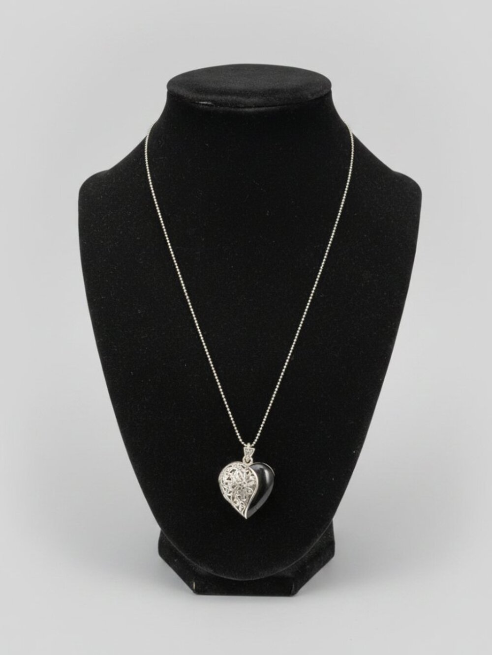 Vintage FAS 925 Sterling Silver Filigree Heart Locket Pendant & Italian Silver B